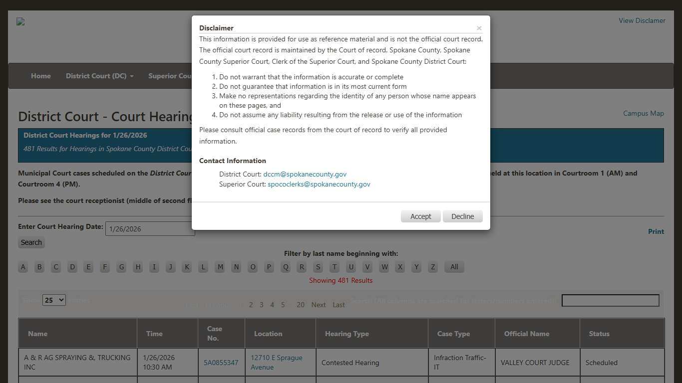 Spokane County Court Viewer