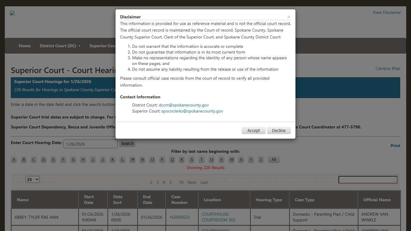 Spokane County Court Viewer